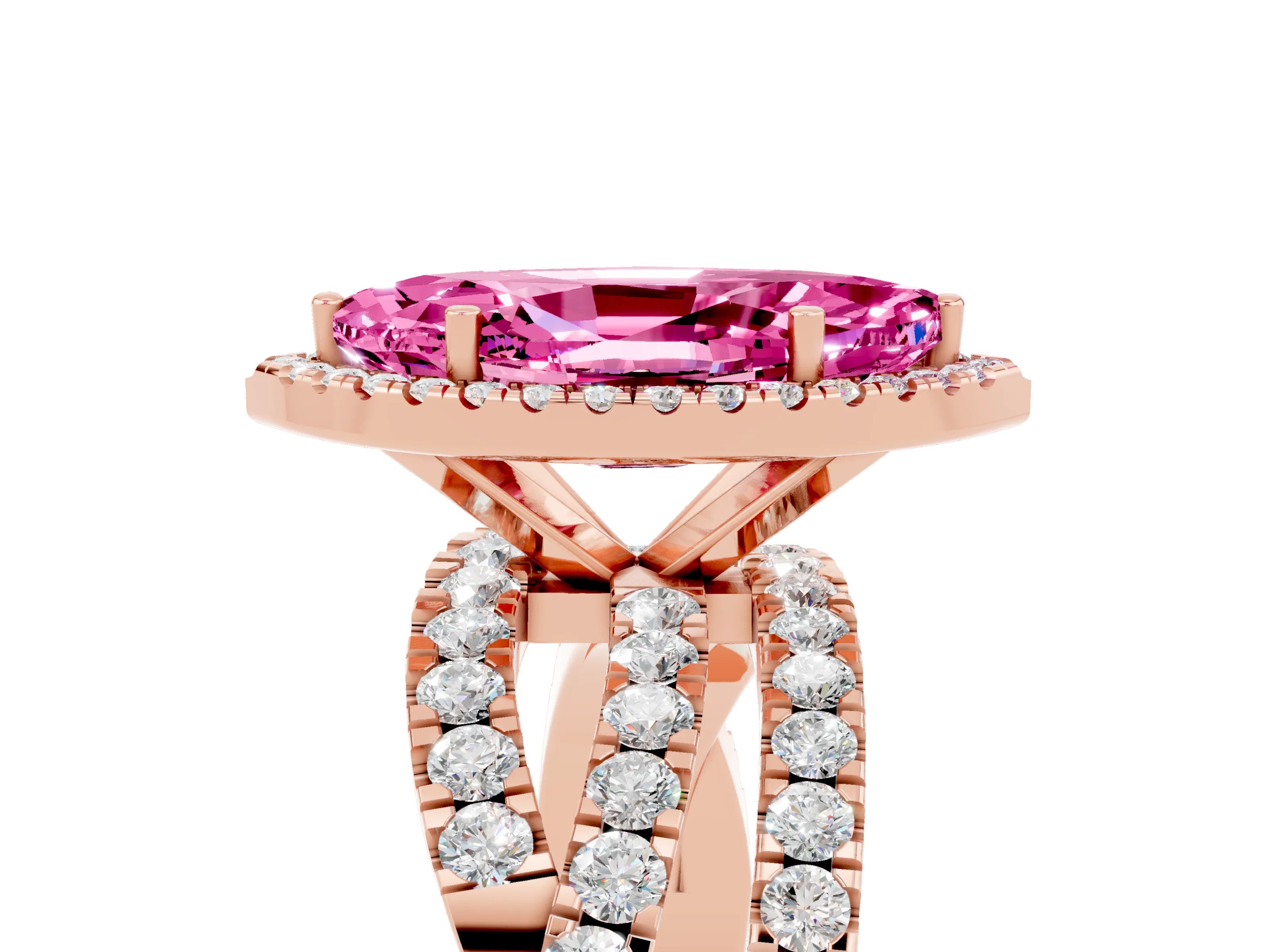 Rose gold Marquise Cut Cut Halo Split Shank Prong Setting Ring_27