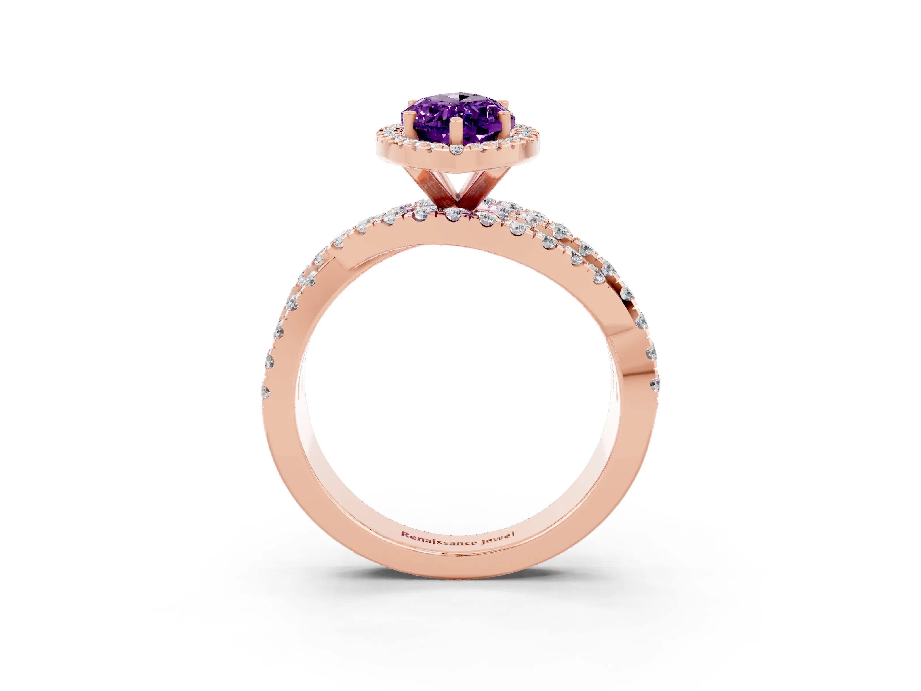Rose gold Marquise Cut Cut Halo Split Shank Prong Setting Ring_27