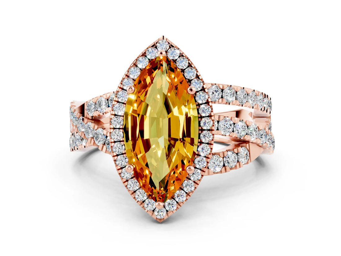 Rose gold Marquise Cut Cut Halo Split Shank Prong Setting Ring_34