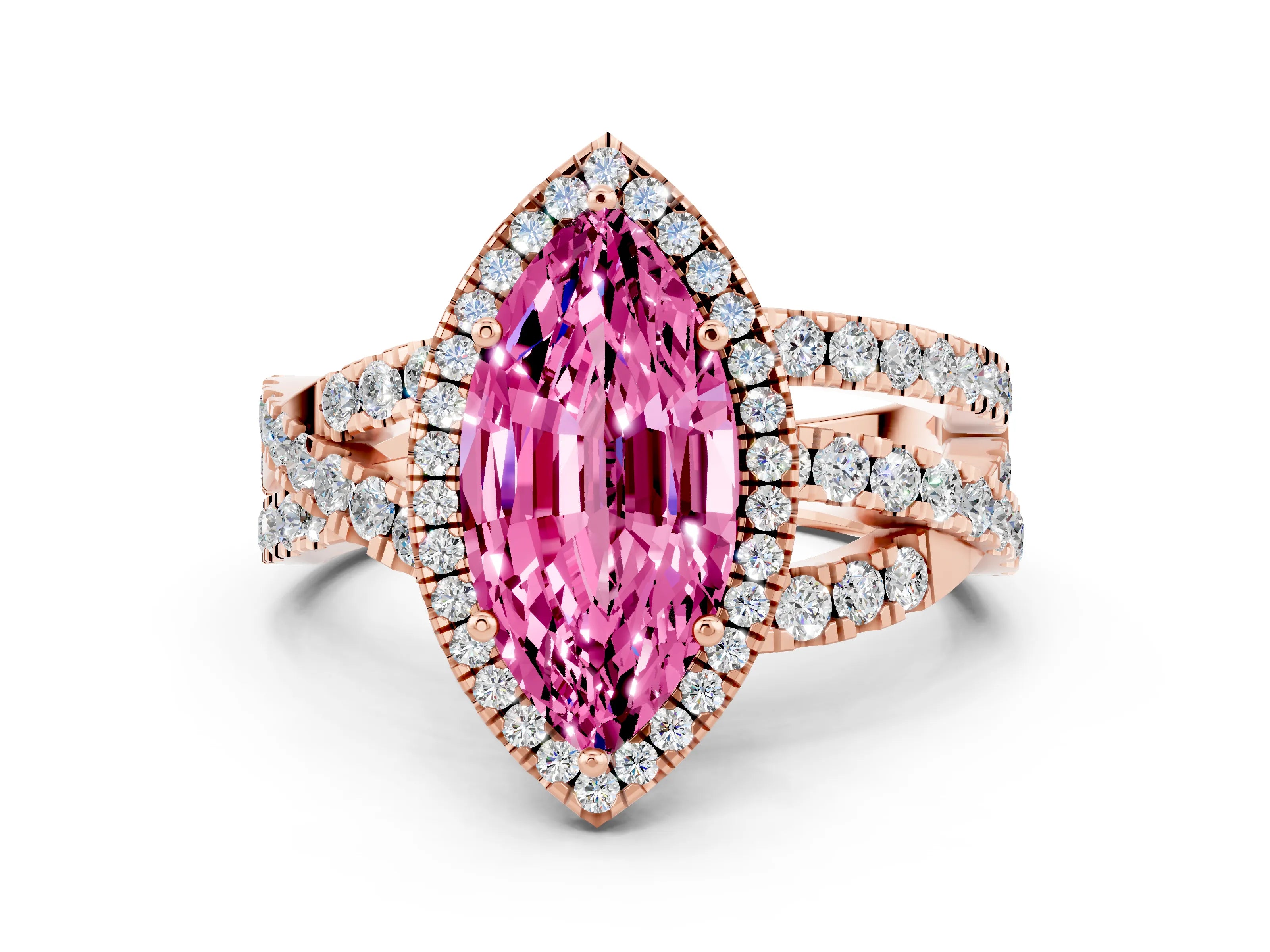 Rose gold Marquise Cut Cut Halo Split Shank Prong Setting Ring_34