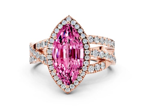 Rose gold Marquise Cut Cut Halo Split Shank Prong Setting Ring_34