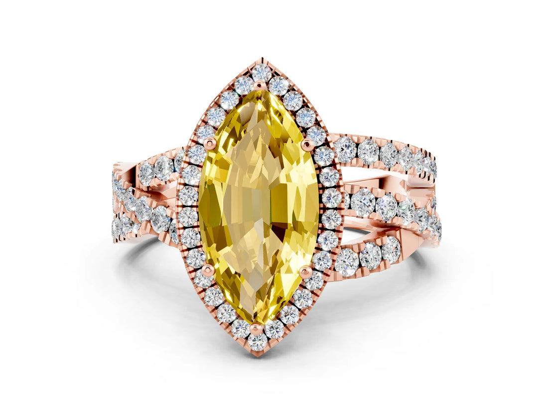 Rose gold Marquise Cut Cut Halo Split Shank Prong Setting Ring_35