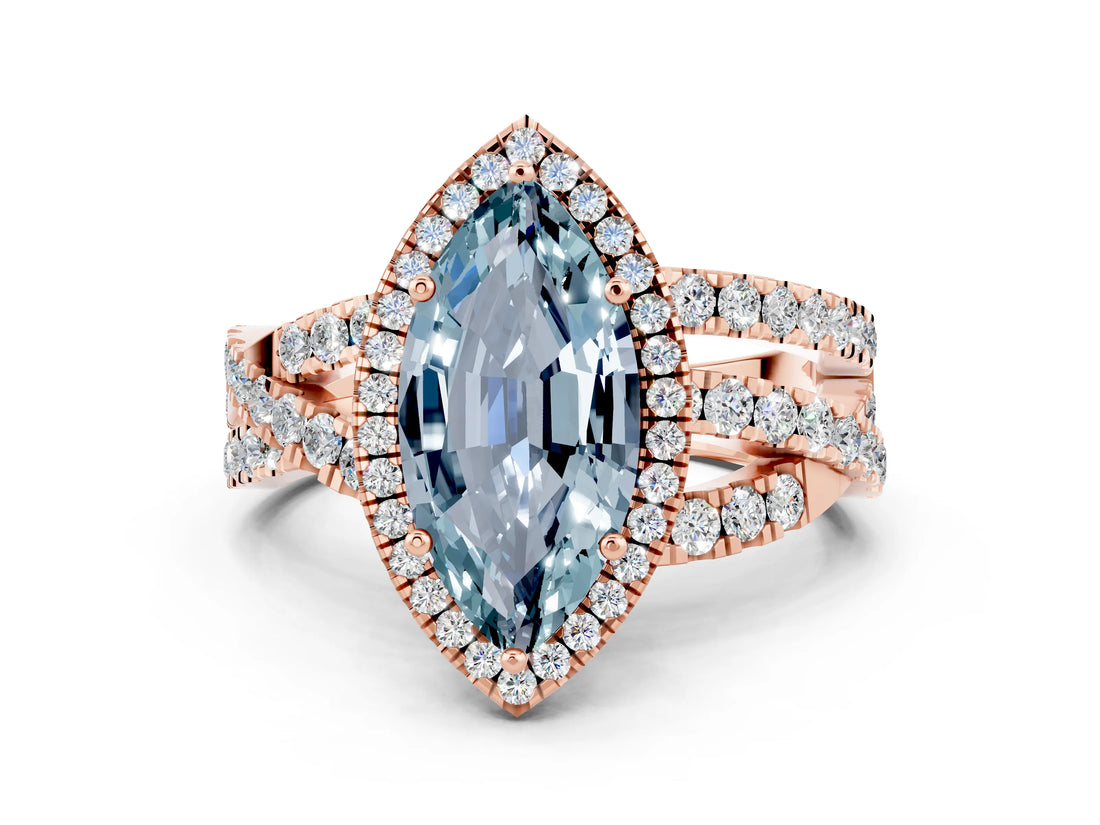 Rose gold Marquise Cut Cut Halo Split Shank Prong Setting Ring_36