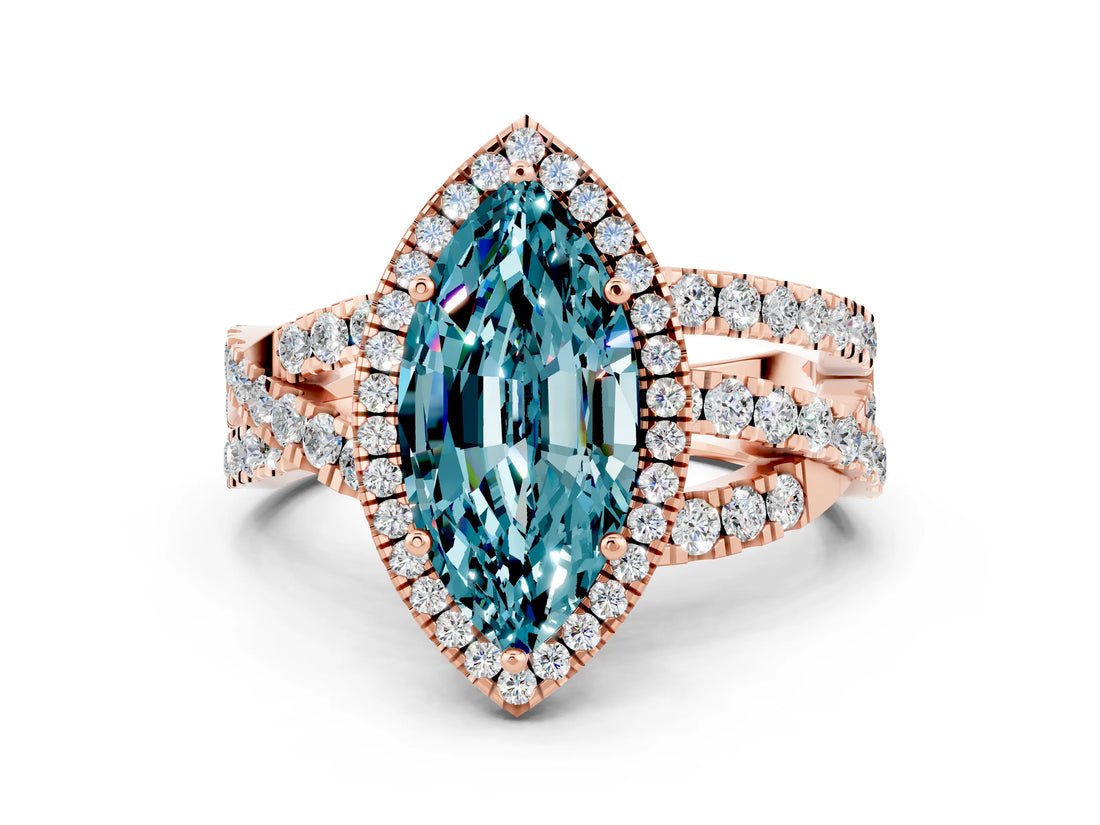 Rose gold Marquise Cut Cut Halo Split Shank Prong Setting Ring_36