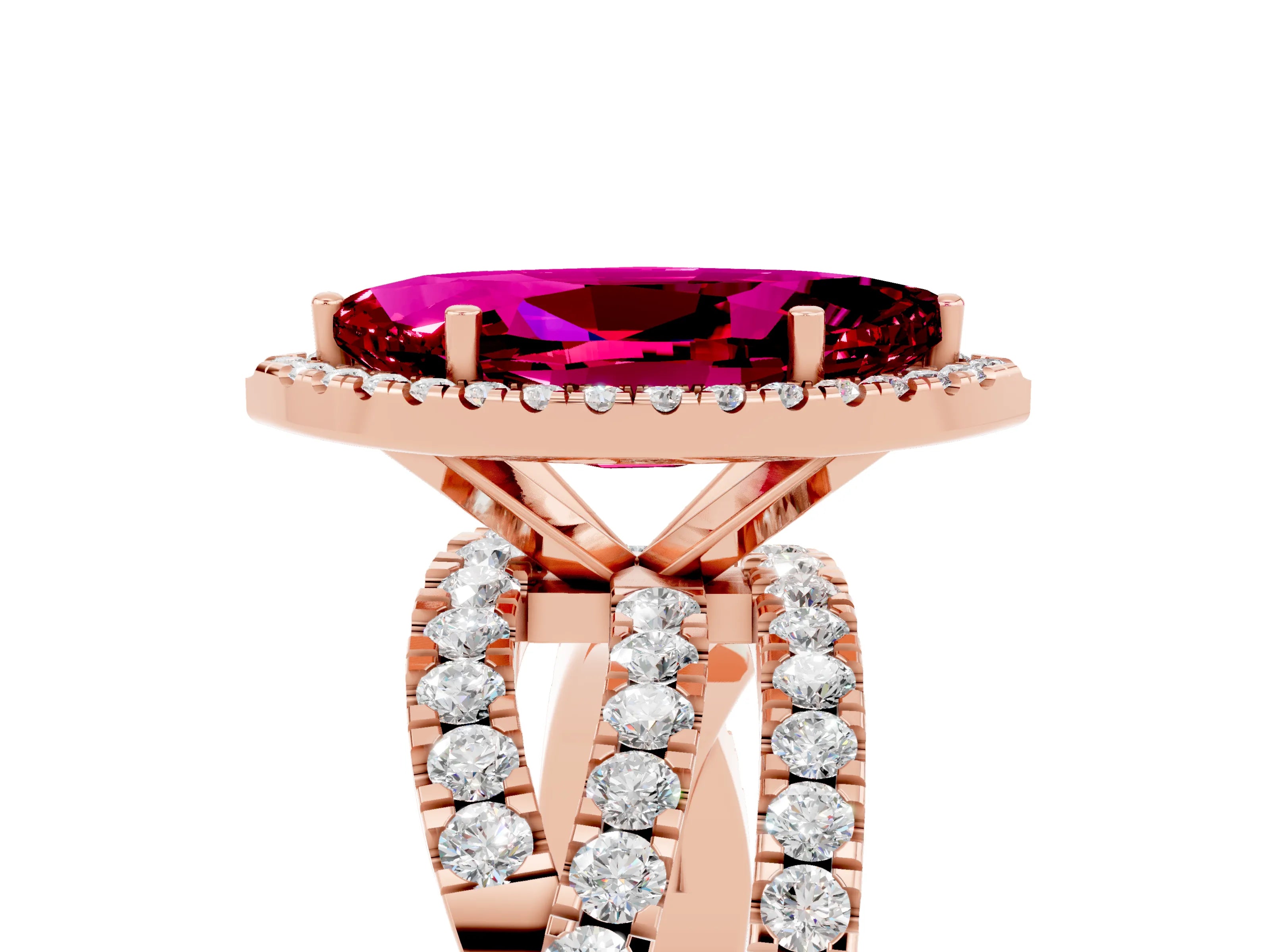 Rose gold Marquise Cut Cut Halo Split Shank Prong Setting Ring_39