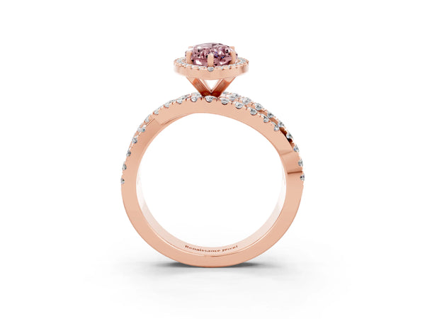 Rose gold Marquise Cut Cut Halo Split Shank Prong Setting Ring
