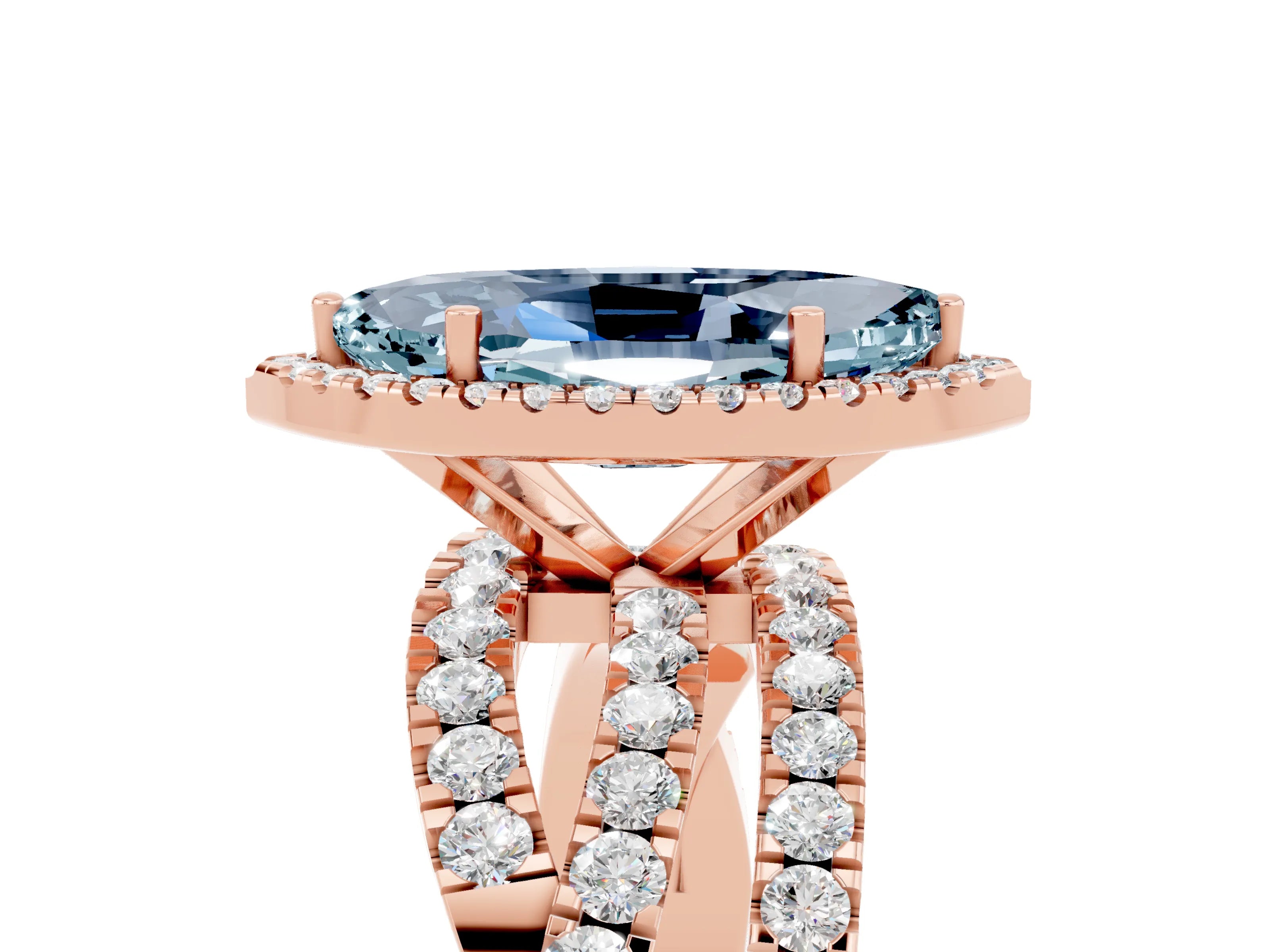 Rose gold Marquise Cut Cut Halo Split Shank Prong Setting Ring_41