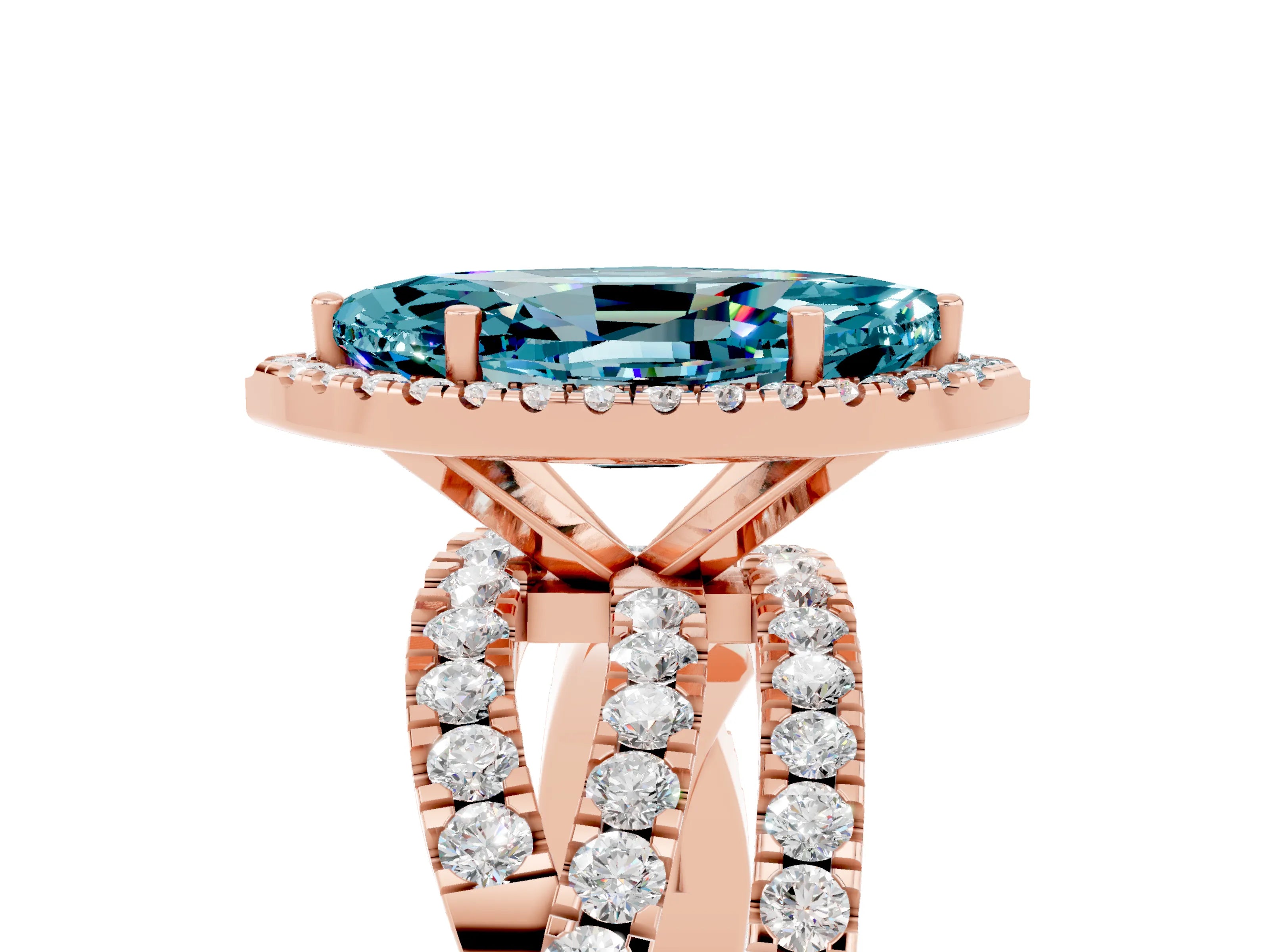 Rose gold Marquise Cut Cut Halo Split Shank Prong Setting Ring_41