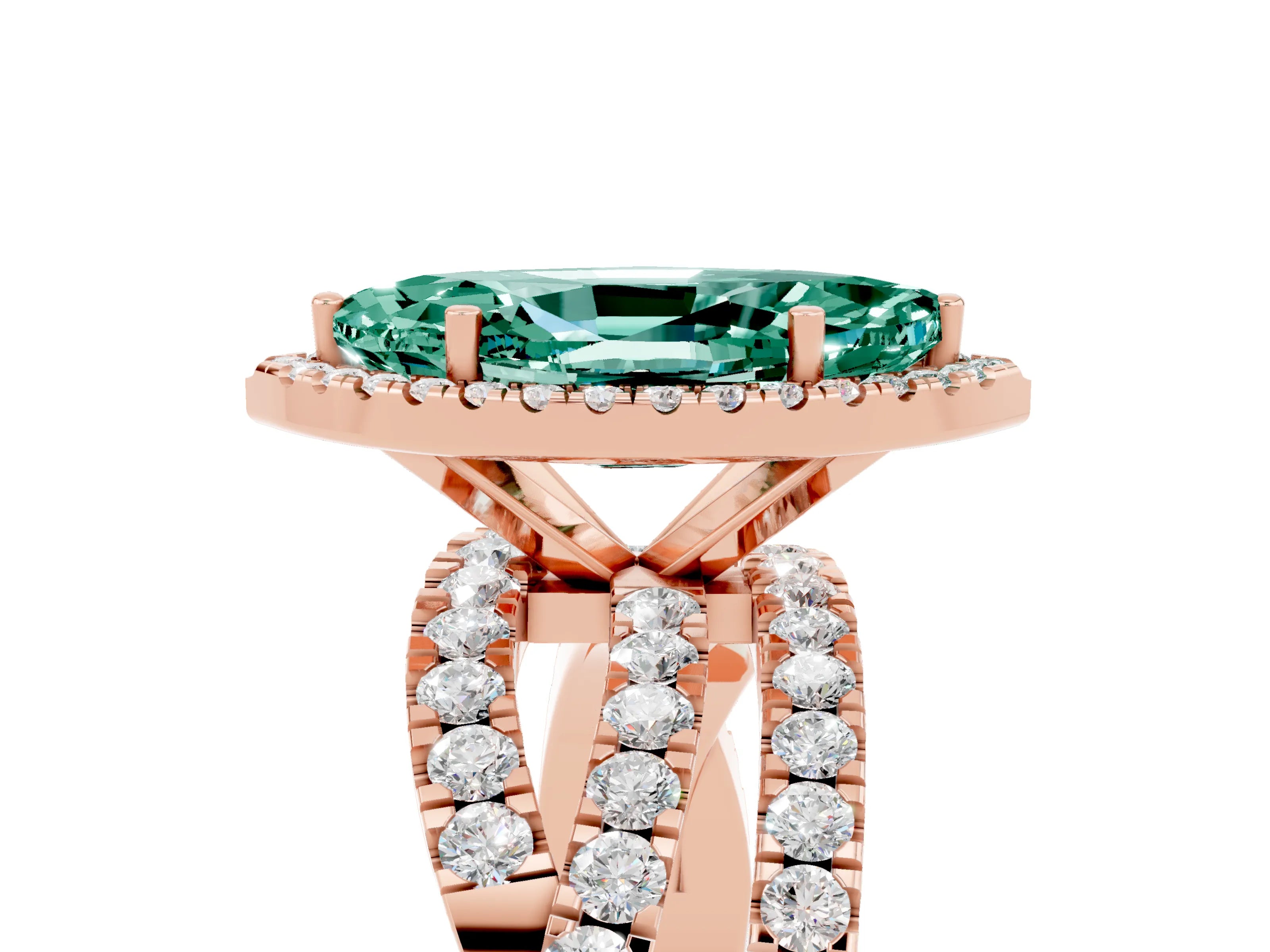 Rose gold Marquise Cut Cut Halo Split Shank Prong Setting Ring_41