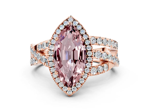 Rose gold Marquise Cut Cut Halo Split Shank Prong Setting Ring