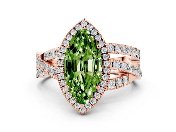 Rose gold Marquise Cut Cut Halo Split Shank Prong Setting Ring