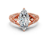 Rose gold Marquise Cut Cut Milgrain Pave Diamond Engagement Ring with Four-Prong Setting_3
