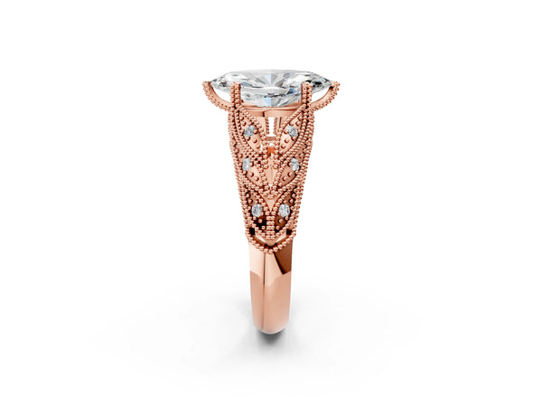 Rose gold Marquise Cut Cut Milgrain Pave Diamond Engagement Ring with Four-Prong Setting