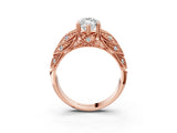 Rose gold Marquise Cut Cut Milgrain Pave Diamond Engagement Ring with Four-Prong Setting_6