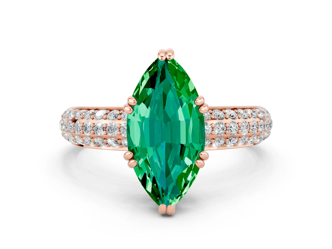 Rose gold Marquise Cut Cut Pave Diamond Engagement Ring with Channel Set Band and Four-Prong Setting