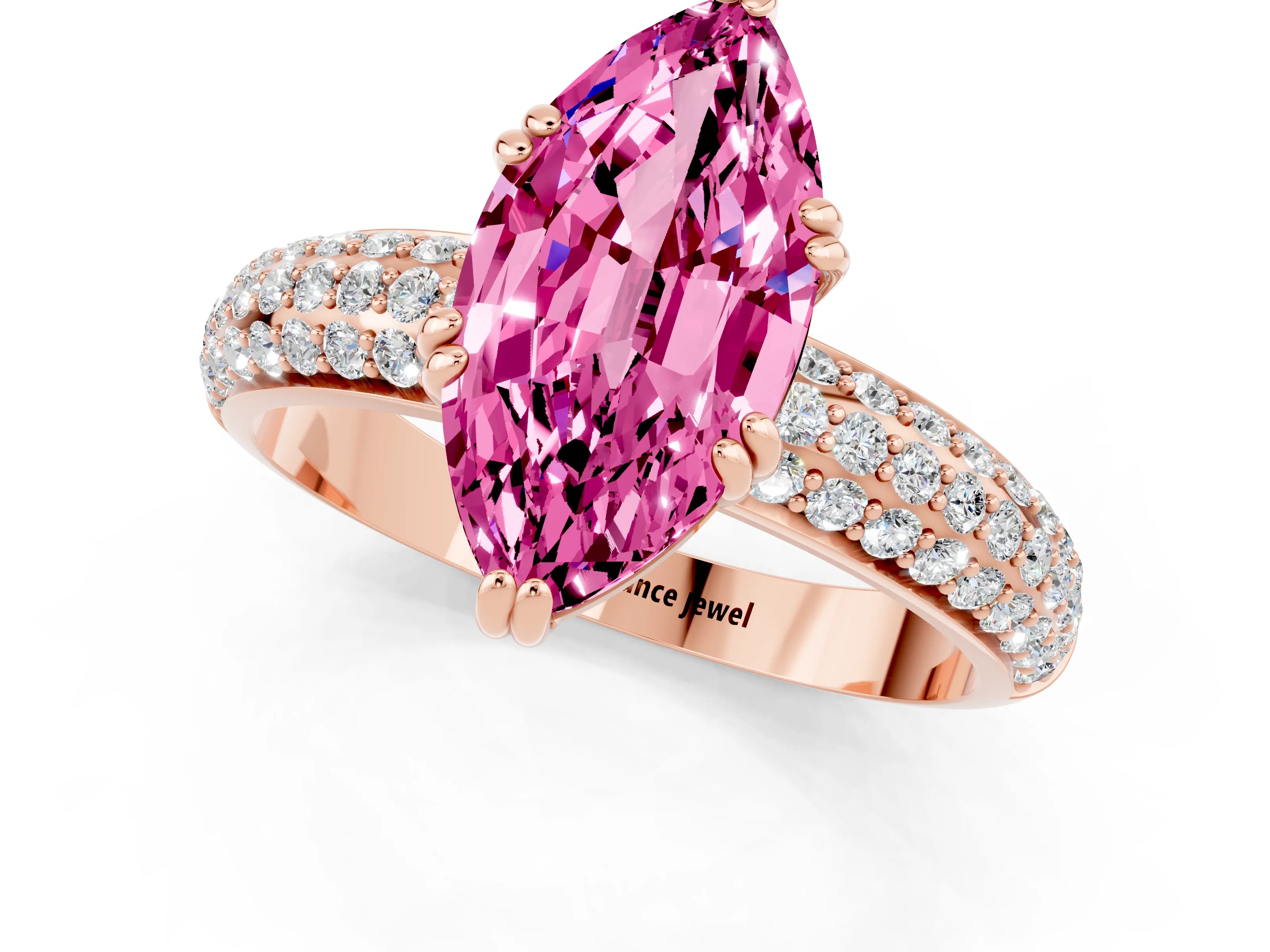 Rose gold Marquise Cut Cut Pave Diamond Engagement Ring with Channel Set Band and Four-Prong Setting_1