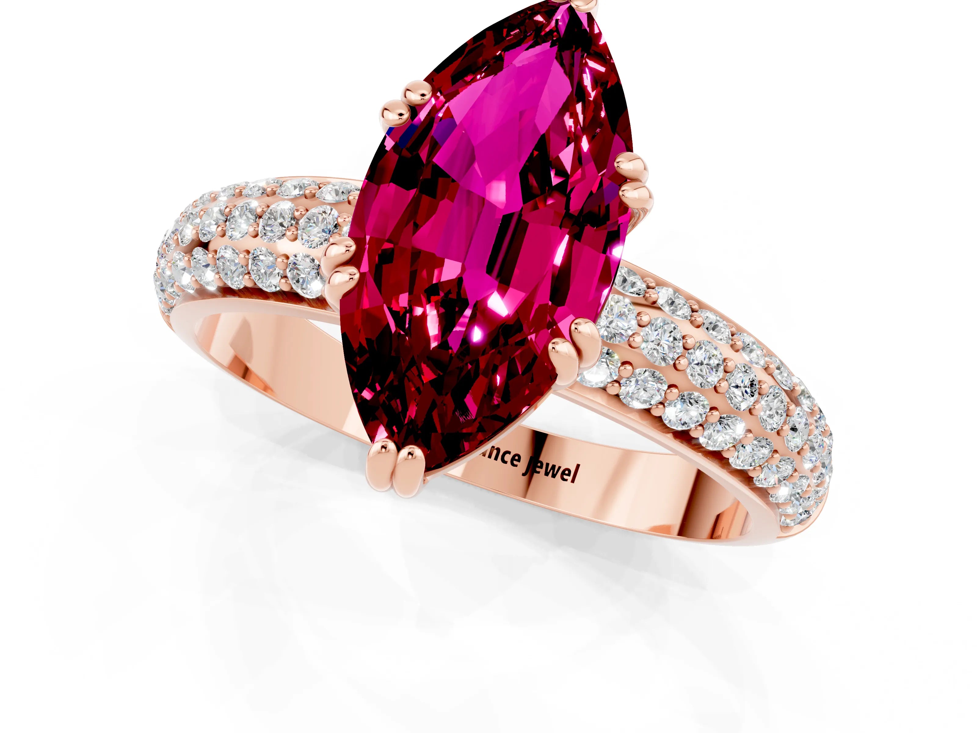 Rose gold Marquise Cut Cut Pave Diamond Engagement Ring with Channel Set Band and Four-Prong Setting_1