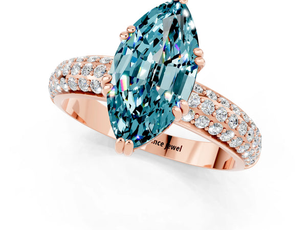 Rose gold Marquise Cut Cut Pave Diamond Engagement Ring with Channel Set Band and Four-Prong Setting