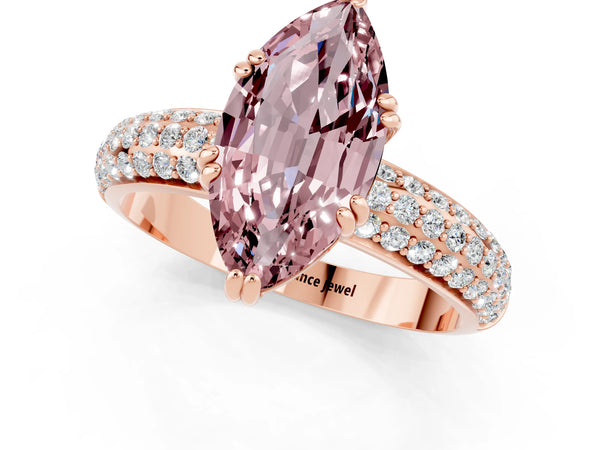 Rose gold Marquise Cut Cut Pave Diamond Engagement Ring with Channel Set Band and Four-Prong Setting