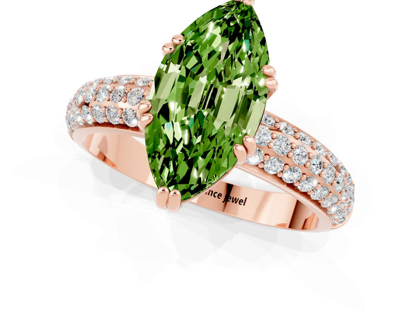 Rose gold Marquise Cut Cut Pave Diamond Engagement Ring with Channel Set Band and Four-Prong Setting