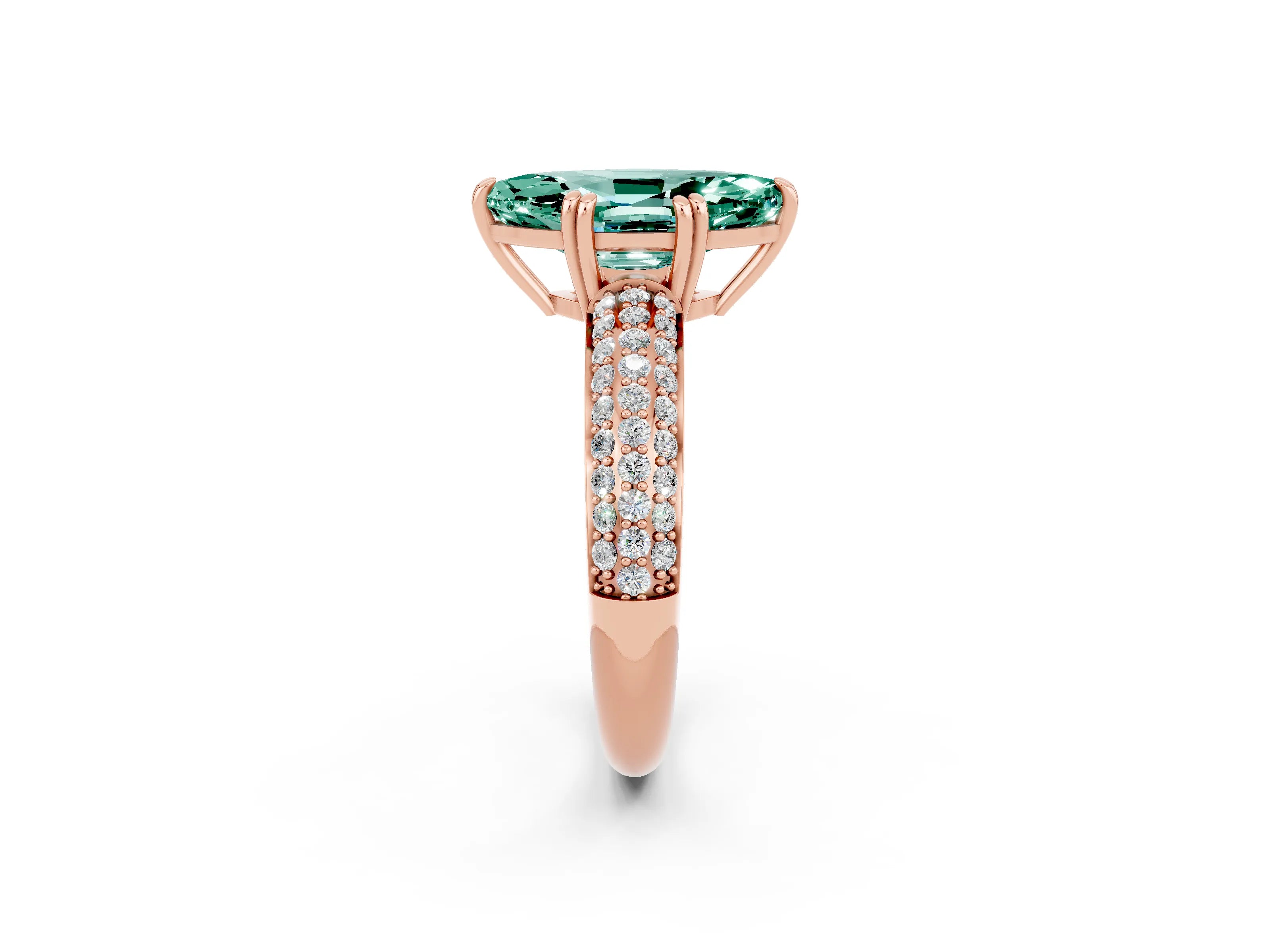 Rose gold Marquise Cut Cut Pave Diamond Engagement Ring with Channel Set Band and Four-Prong Setting_2