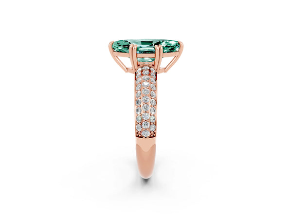 Rose gold Marquise Cut Green Sapphire Solitaire Ring with Multi-Row Round Pavé Band and Prong Setting