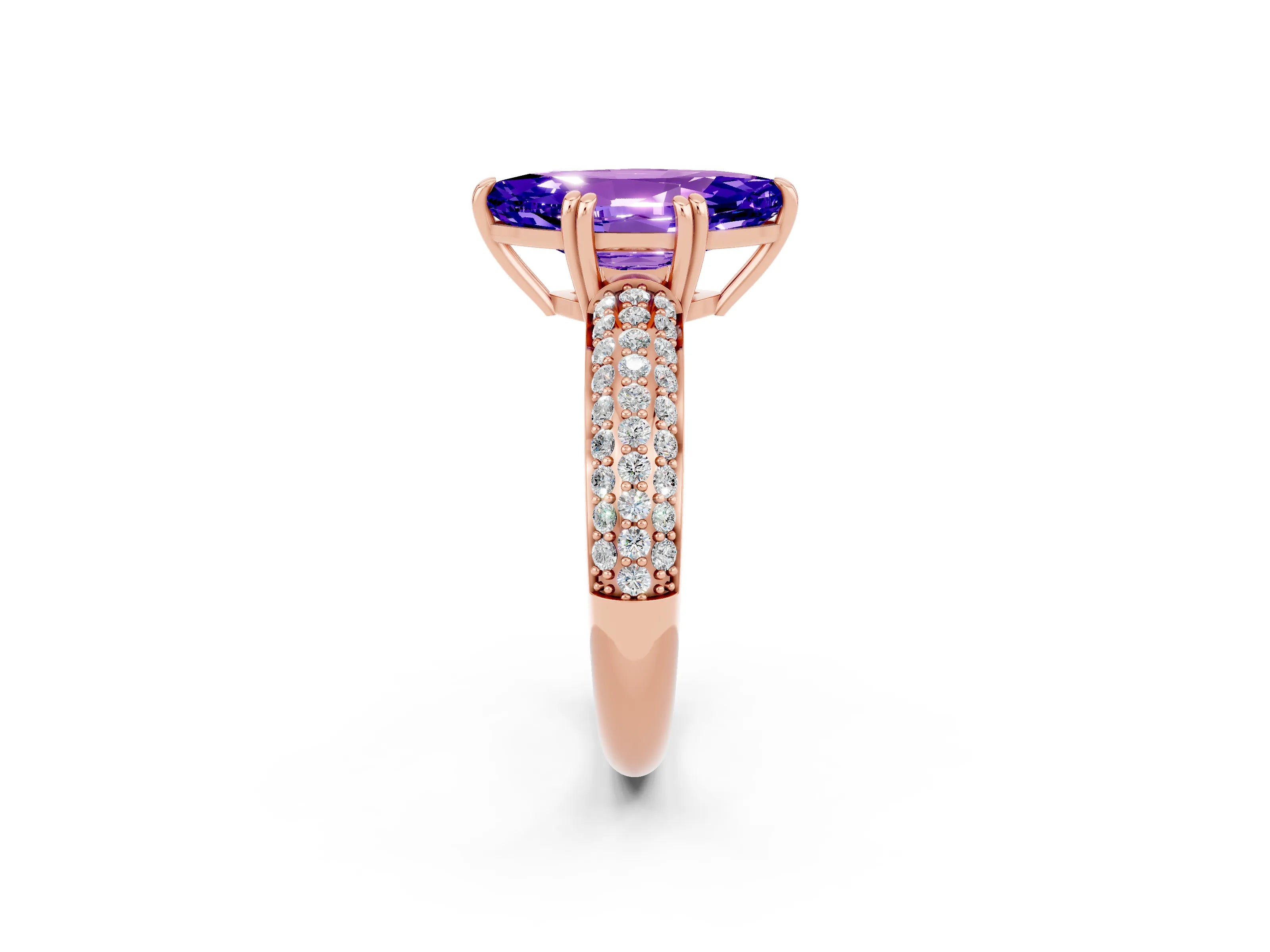 Rose gold Marquise Cut Cut Pave Diamond Engagement Ring with Channel Set Band and Four-Prong Setting_2