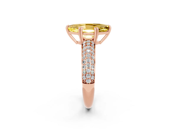 Rose gold Marquise Cut Yellow Sapphire Solitaire Ring with Multi-Row Round Pavé Band and Prong Setting