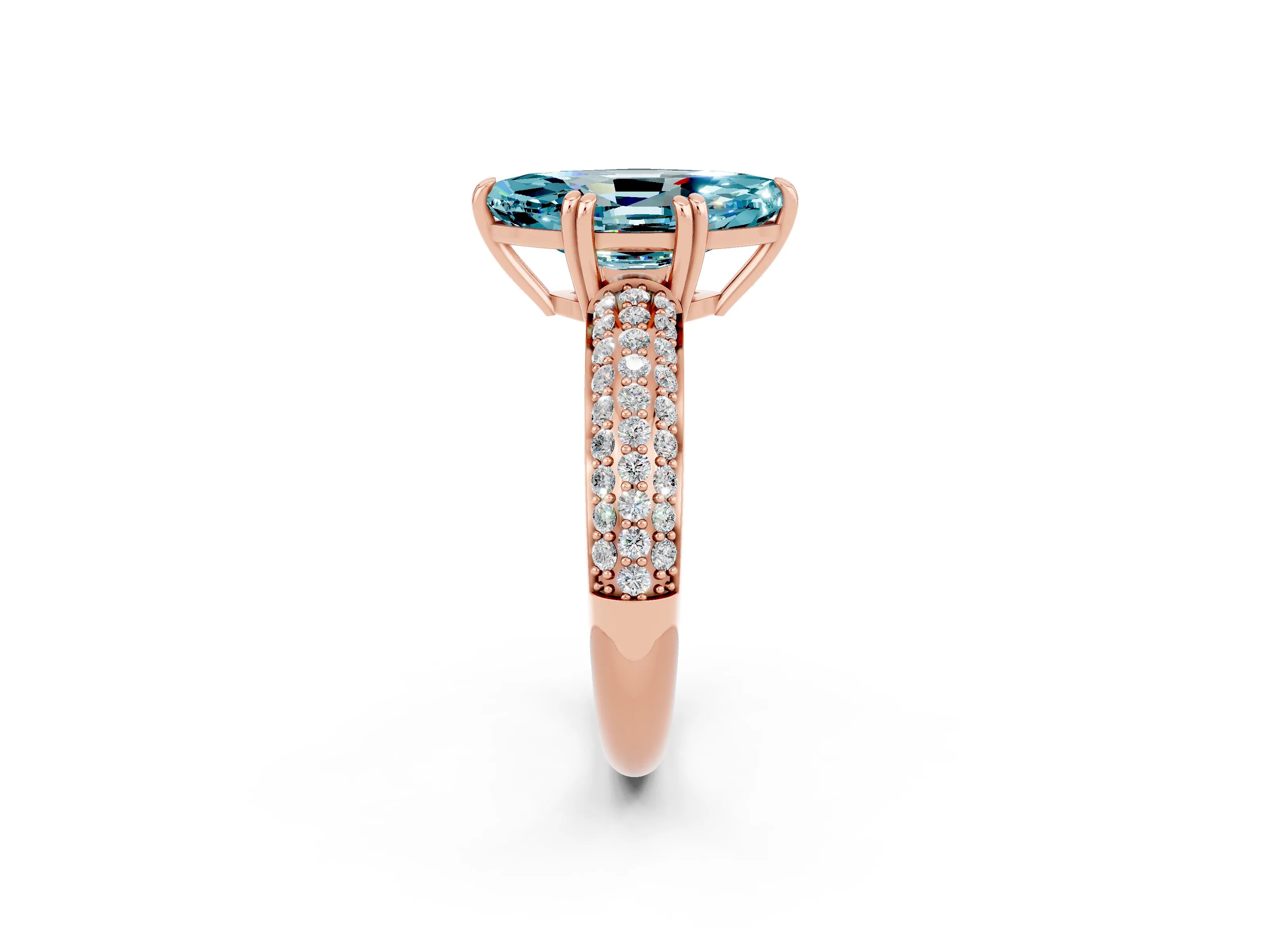 Rose gold Marquise Cut Cut Pave Diamond Engagement Ring with Channel Set Band and Four-Prong Setting_2