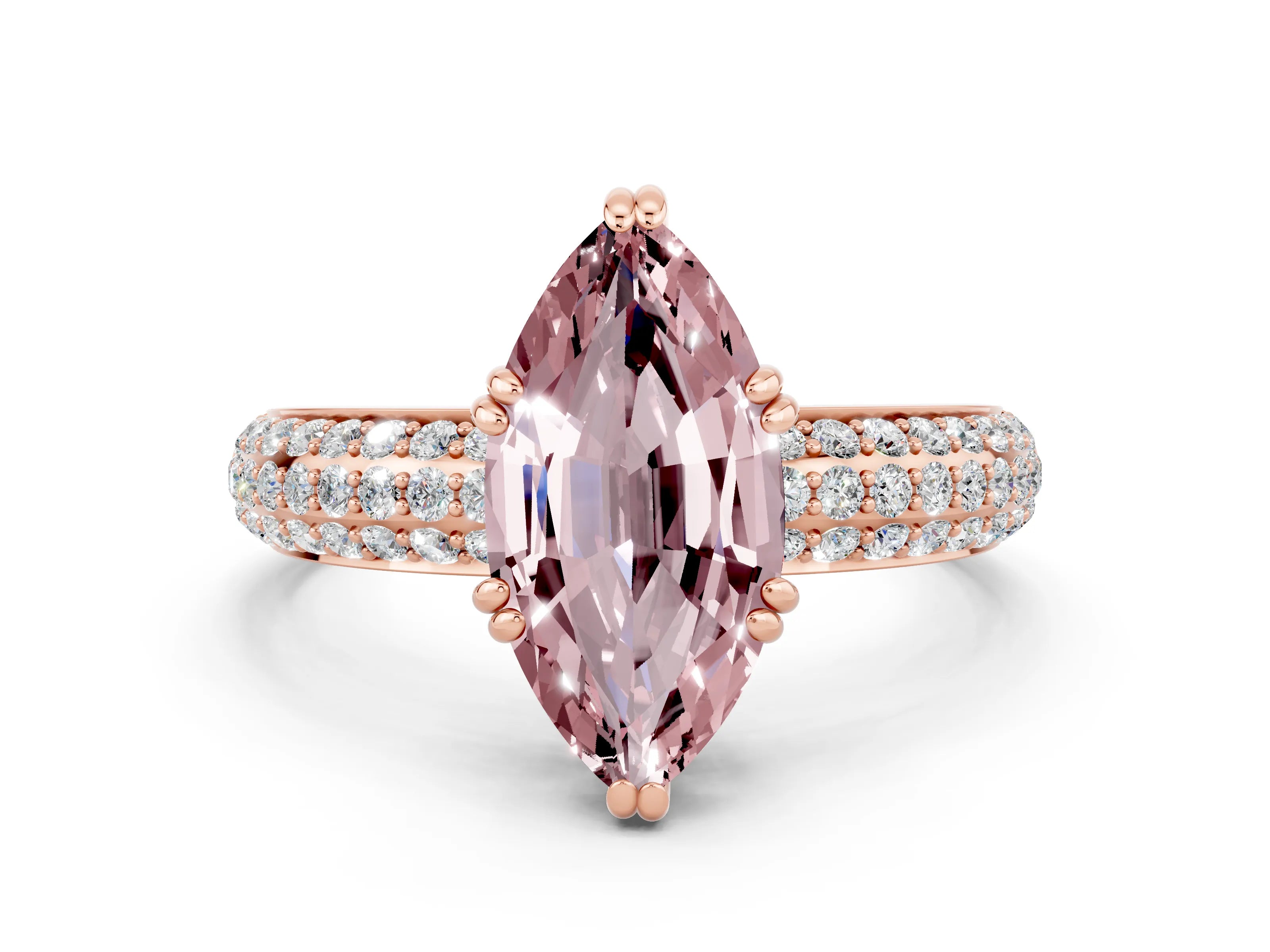 Rose gold Marquise Cut Cut Pave Diamond Engagement Ring with Channel Set Band and Four-Prong Setting