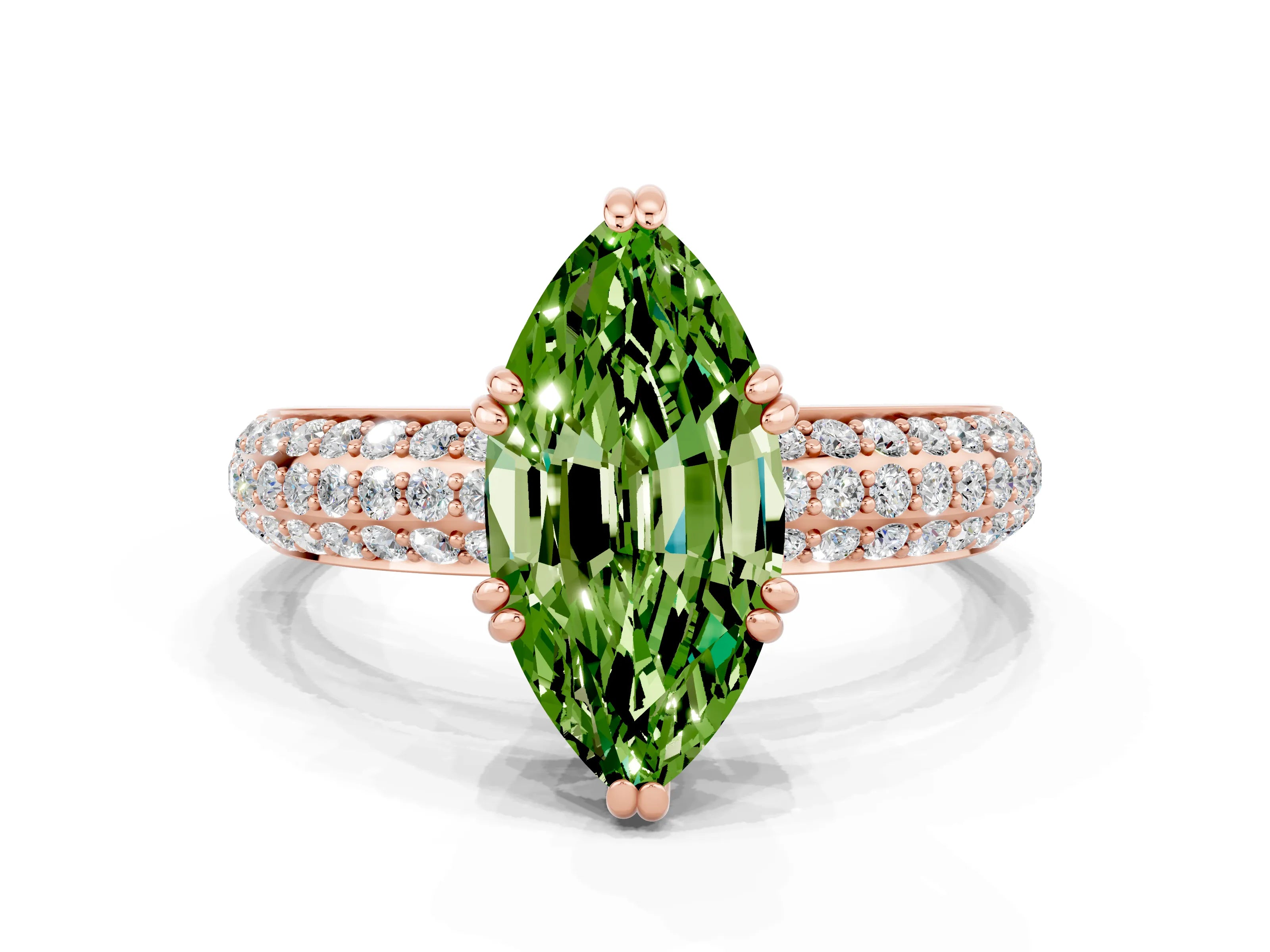 Rose gold Marquise Cut Cut Pave Diamond Engagement Ring with Channel Set Band and Four-Prong Setting