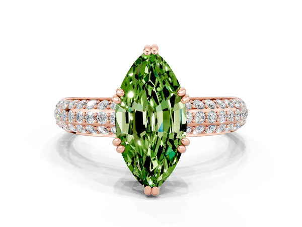 Rose gold Marquise Cut Cut Pave Diamond Engagement Ring with Channel Set Band and Four-Prong Setting