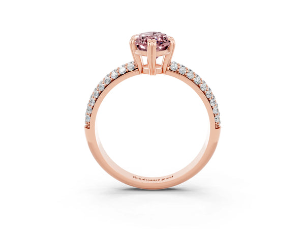 Rose gold Marquise Cut Cut Pave Diamond Engagement Ring with Channel Set Band and Four-Prong Setting