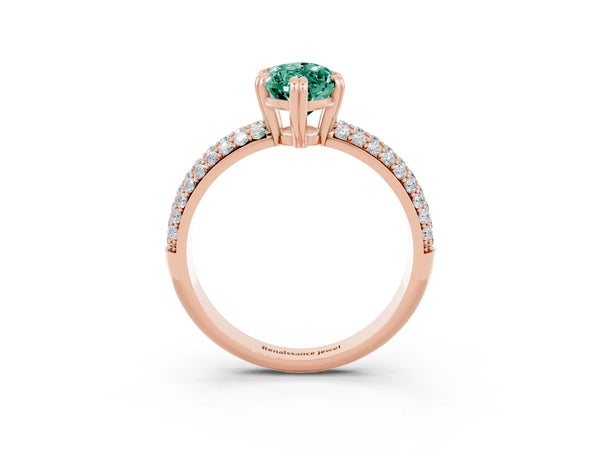 Rose gold Marquise Cut Green Sapphire Solitaire Ring with Multi-Row Round Pavé Band and Prong Setting
