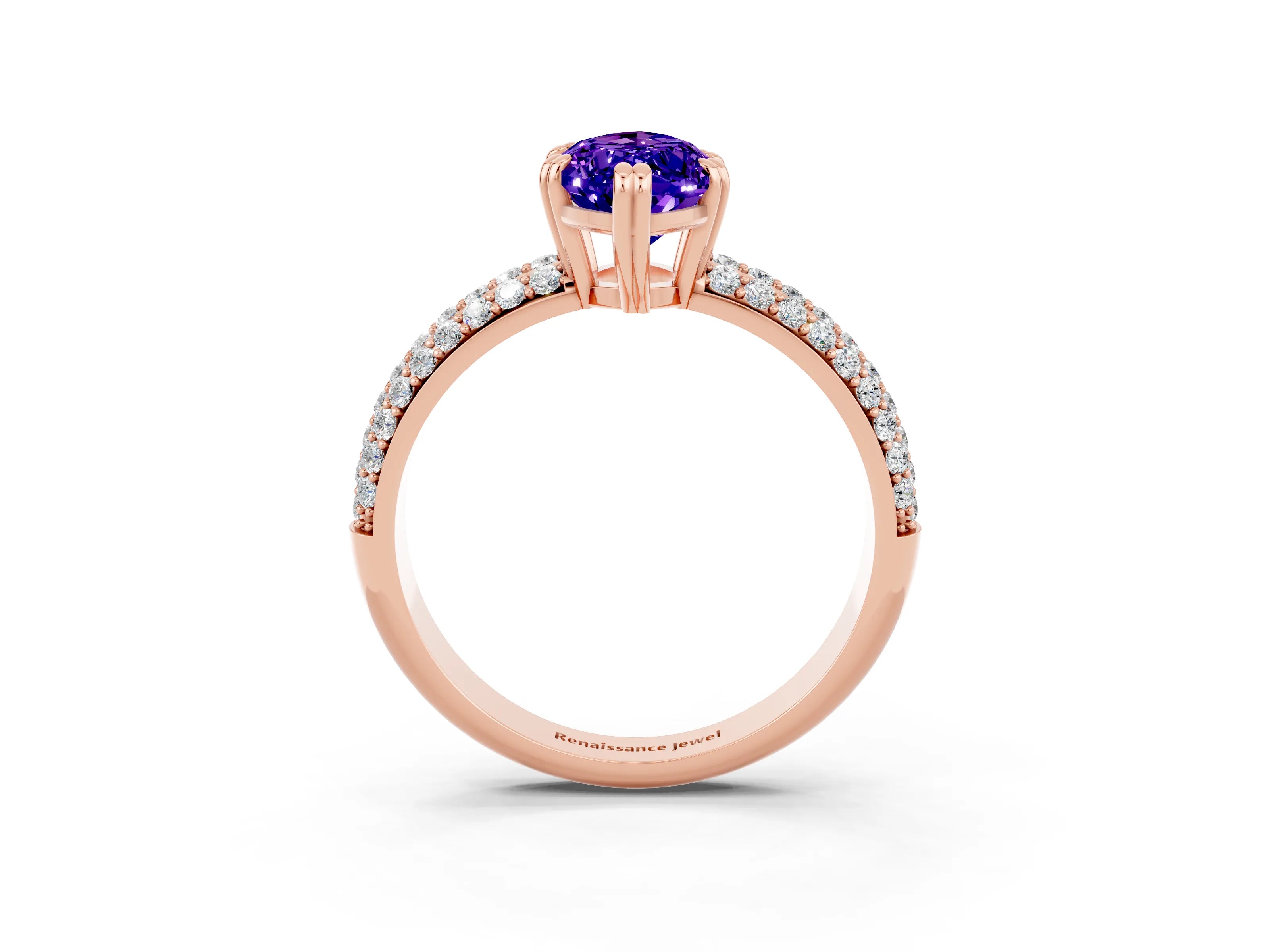 Rose gold Marquise Cut Cut Pave Diamond Engagement Ring with Channel Set Band and Four-Prong Setting_3