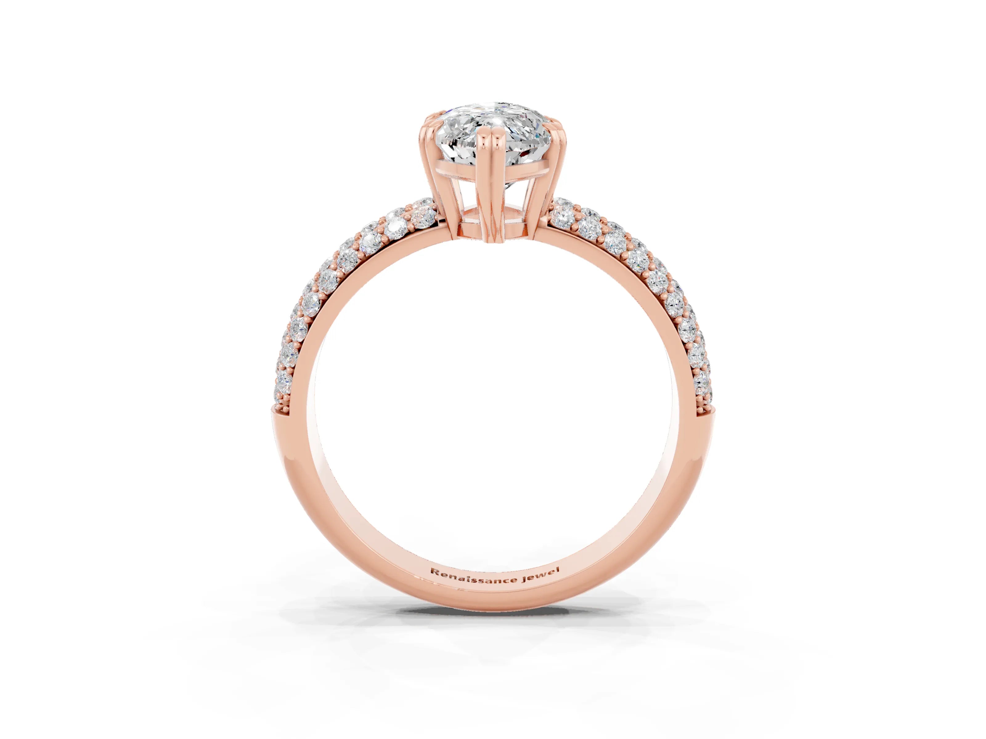 Rose gold Marquise Cut Cut Pave Diamond Engagement Ring with Channel Set Band and Four-Prong Setting_3