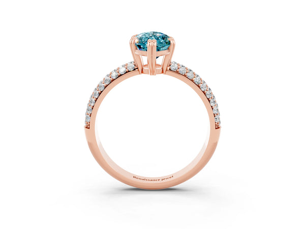 Rose gold Marquise Cut Cut Pave Diamond Engagement Ring with Channel Set Band and Four-Prong Setting