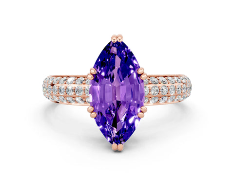 Rose gold Marquise Cut Cut Pave Diamond Engagement Ring with Channel Set Band and Four-Prong Setting