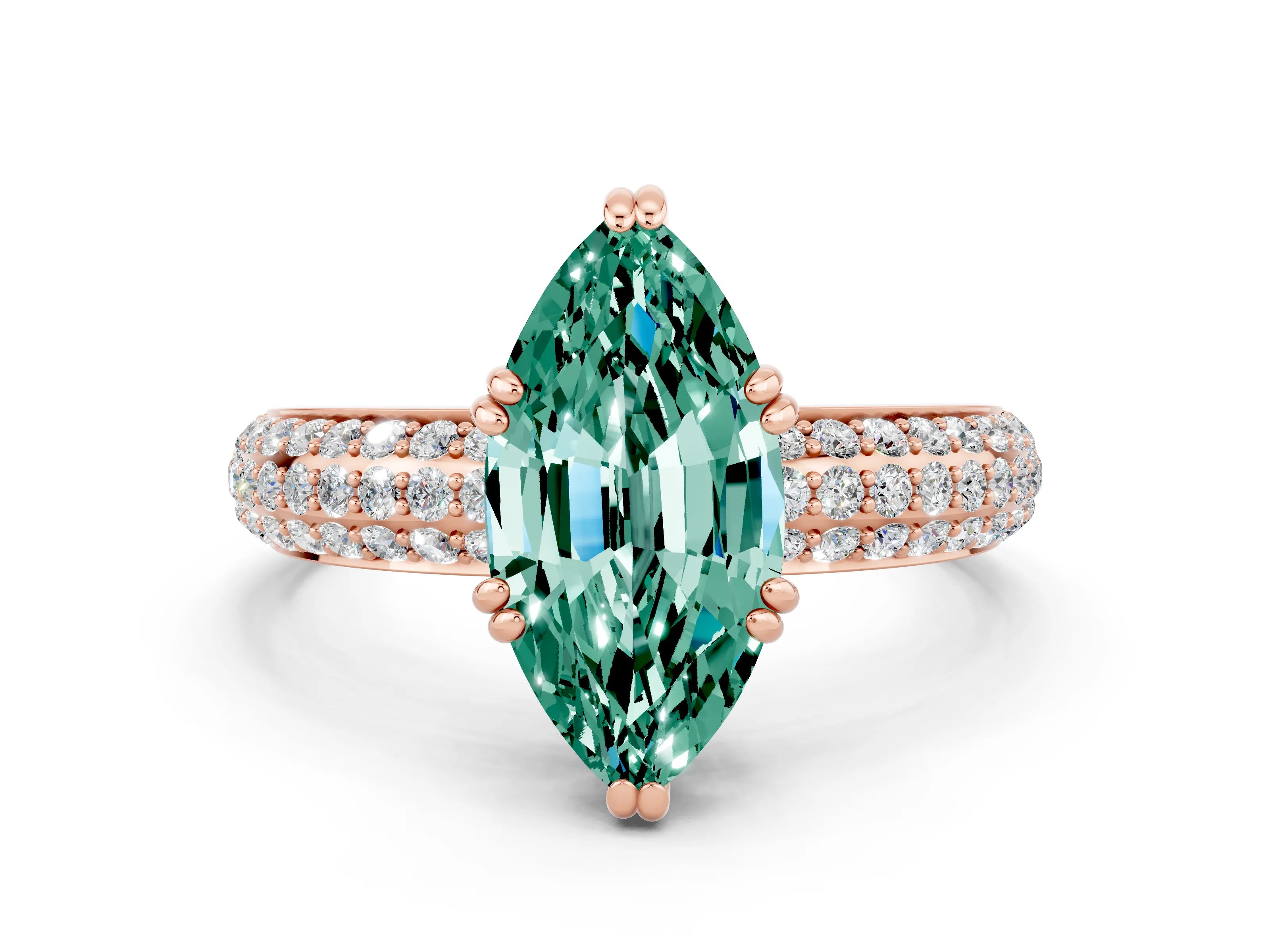 Rose gold Marquise Cut Cut Pave Diamond Engagement Ring with Channel Set Band and Four-Prong Setting
