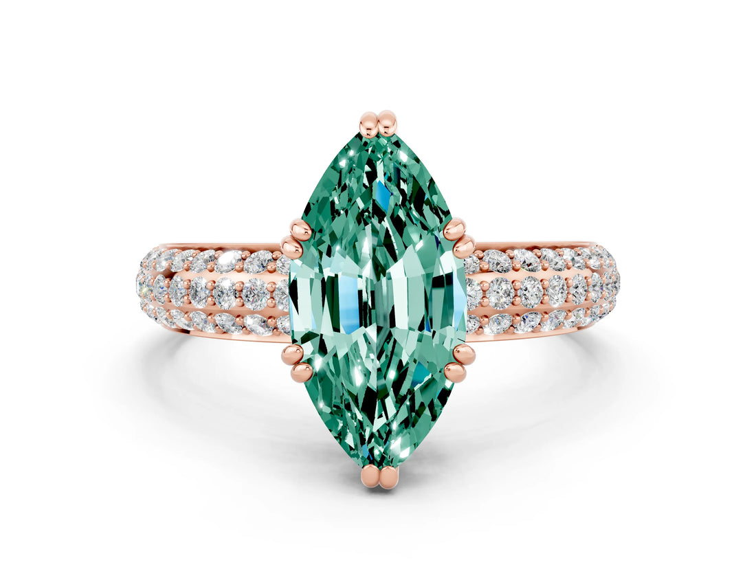 Rose gold Marquise Cut Cut Pave Diamond Engagement Ring with Channel Set Band and Four-Prong Setting