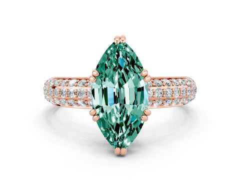 Rose gold Marquise Cut Cut Pave Diamond Engagement Ring with Channel Set Band and Four-Prong Setting