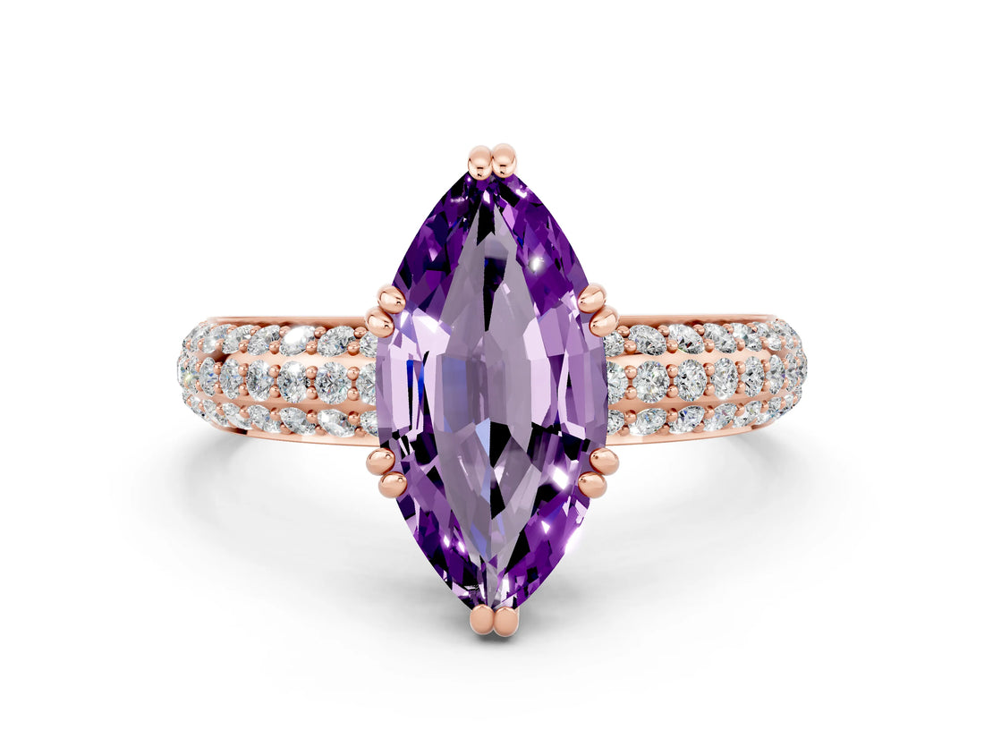 Rose gold Marquise Cut Cut Pave Diamond Engagement Ring with Channel Set Band and Four-Prong Setting