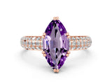 Rose gold Marquise Cut Cut Pave Diamond Engagement Ring with Channel Set Band and Four-Prong Setting