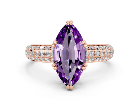 Rose gold Marquise Cut Cut Pave Diamond Engagement Ring with Channel Set Band and Four-Prong Setting
