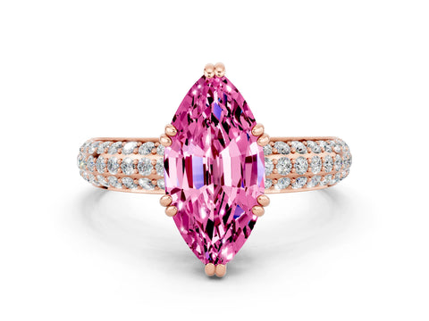 Rose gold Marquise Cut Cut Pave Diamond Engagement Ring with Channel Set Band and Four-Prong Setting