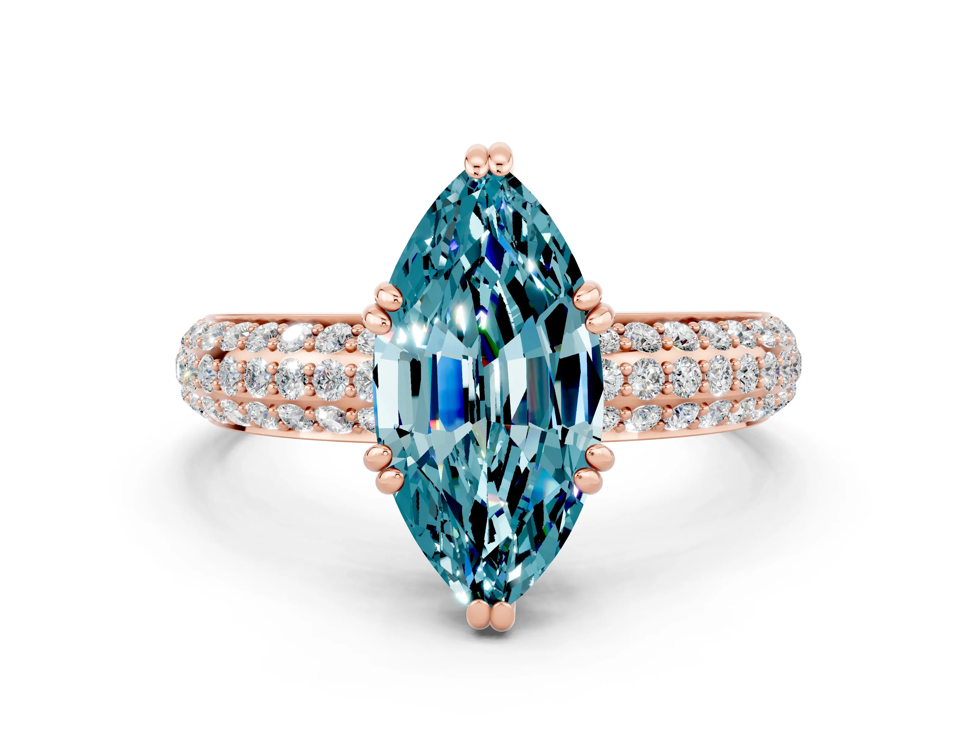 Rose gold Marquise Cut Cut Pave Diamond Engagement Ring with Channel Set Band and Four-Prong Setting