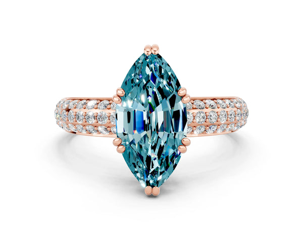 Rose gold Marquise Cut Cut Pave Diamond Engagement Ring with Channel Set Band and Four-Prong Setting