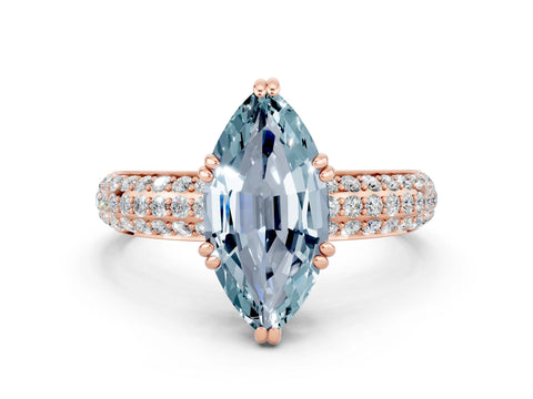 Rose gold Marquise Cut Cut Pave Diamond Engagement Ring with Channel Set Band and Four-Prong Setting