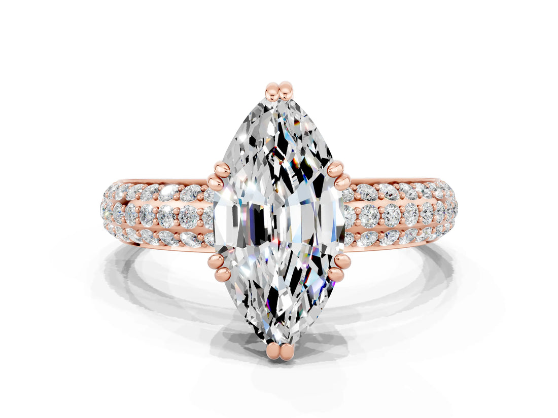 Rose gold Marquise Cut Cut Pave Diamond Engagement Ring with Channel Set Band and Four-Prong Setting
