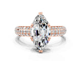Rose gold Marquise Cut Cut Pave Diamond Engagement Ring with Channel Set Band and Four-Prong Setting